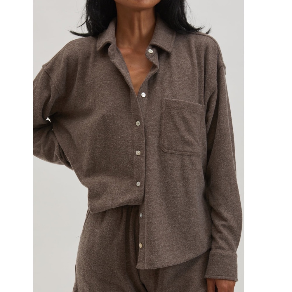Donni Brushed Sweater Button Down Cho Brown Shirt Jacket Shacket - Picture 1 of 13